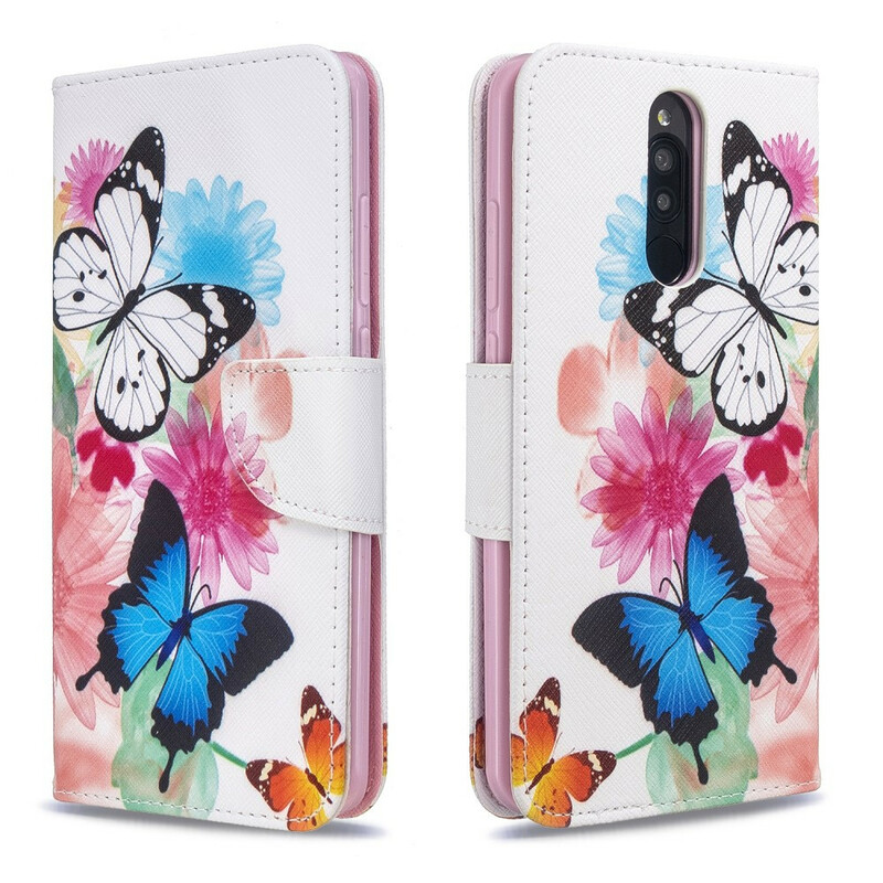 Housse Xiaomi Redmi 8 Papillons et Fleurs Peints