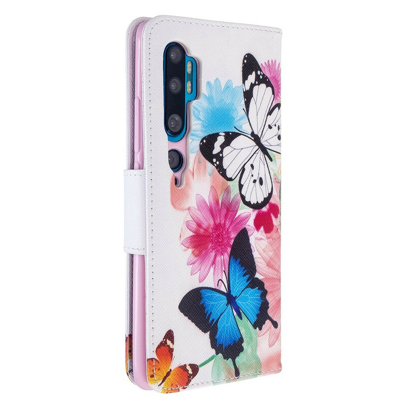 Housse Xiaomi Mi Note 10 Papillons et Fleurs Peints