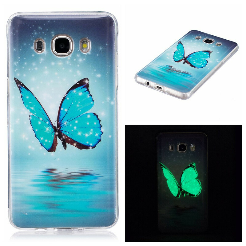 Coque Samsung Galaxy J7 2016 Papillon Bleu Fluorescente