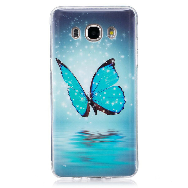 Coque Samsung Galaxy J7 2016 Papillon Bleu Fluorescente