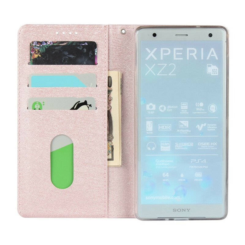 Flip Cover Sony Xperia XZ2 Style Cuir Douceur avec Lanière