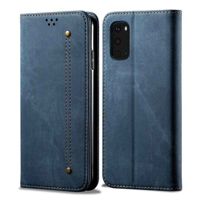 Flip Cover Samsung Galaxy S20 Tissu Jeans