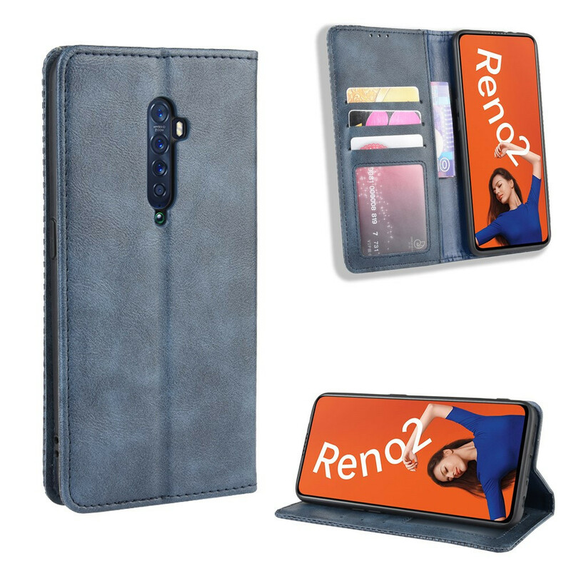 Flip Cover Oppo Reno 2 Effet Cuir Vintage Stylisé