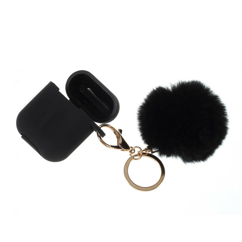 Coque AirPods Silcione et Mousqueton Fourrure