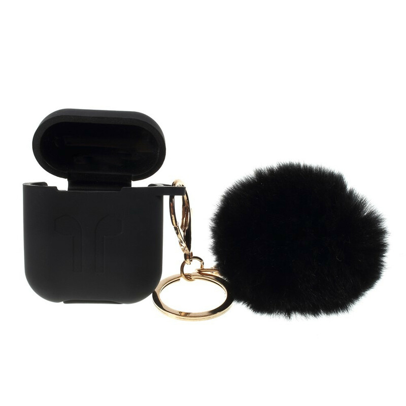 Coque AirPods Silcione et Mousqueton Fourrure