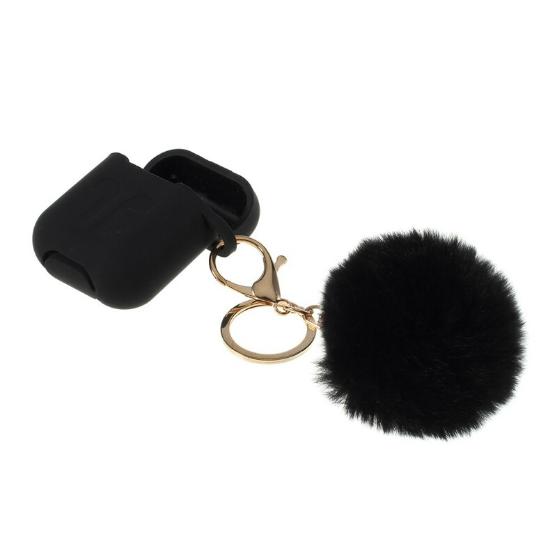 Coque AirPods Silcione et Mousqueton Fourrure