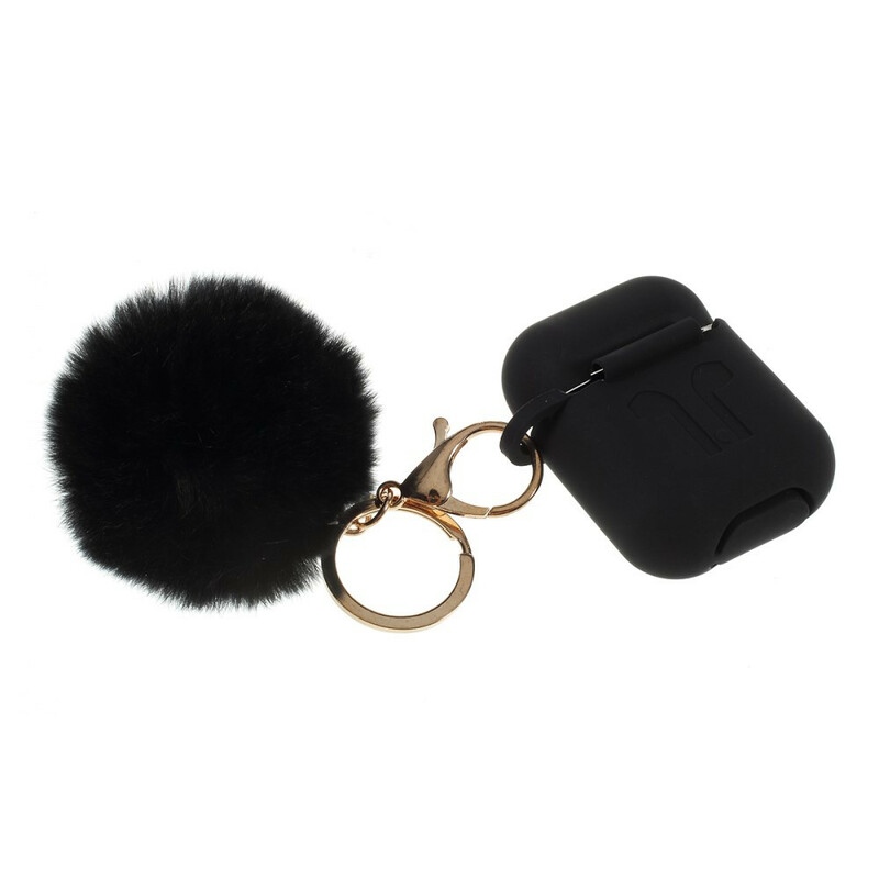 Coque AirPods Silcione et Mousqueton Fourrure