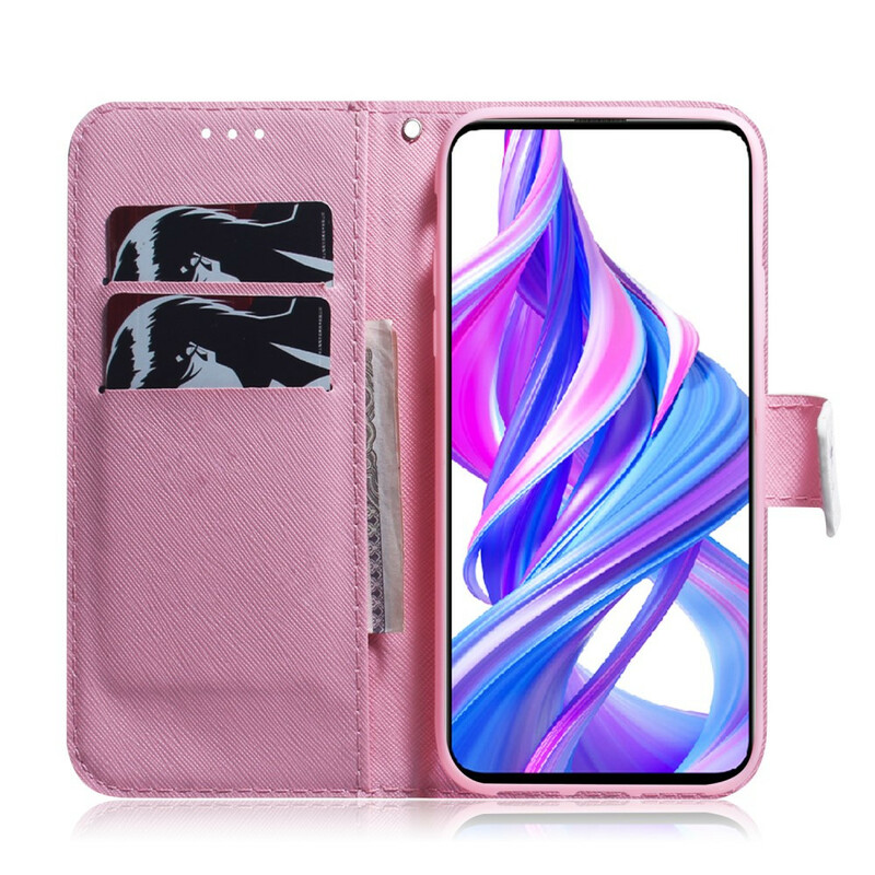 Housse Honor 9X Pro Fleur Vieux Rose