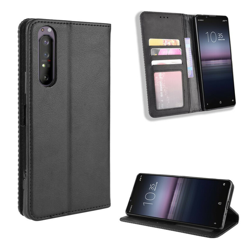 Flip Cover Sony Xperia 1 II Effet Cuir Vintage Stylisé