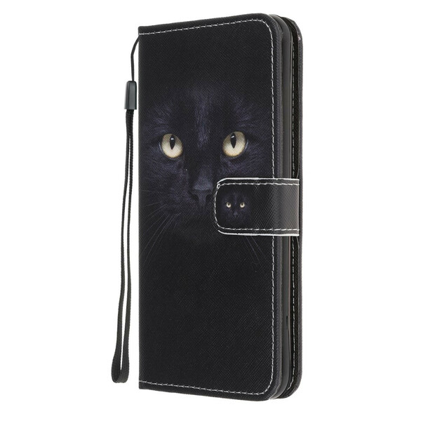 Housse HUawei P40 Lite E Yeux de Chat Noir à Lanière