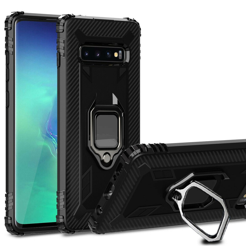 Coque Samsung Galaxy S10 Plus Ring et Fibre Carbone