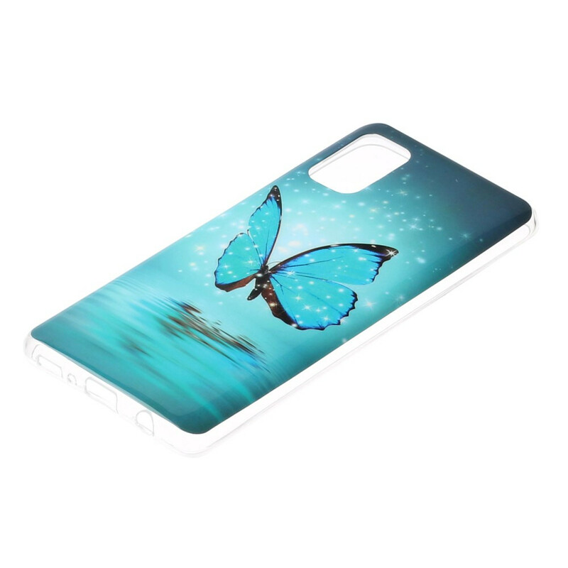 Coque Samsung Galaxy A41 Papillon Bleu Fluorescente