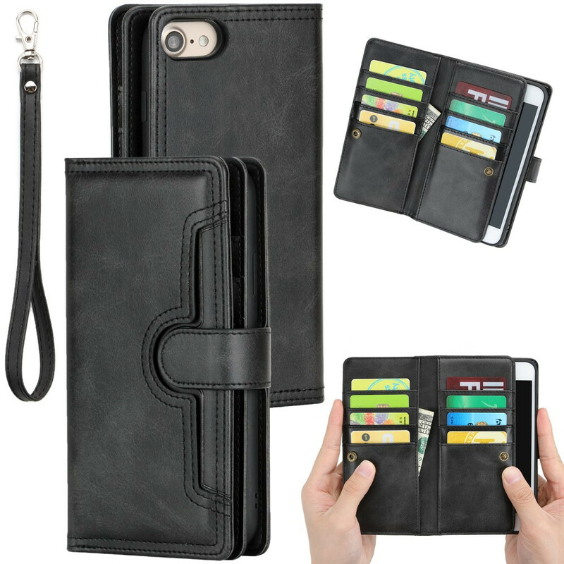 Housse iPhone Se 2 /8 /7 Effet Cuir Multi-Cartes avec Lanière