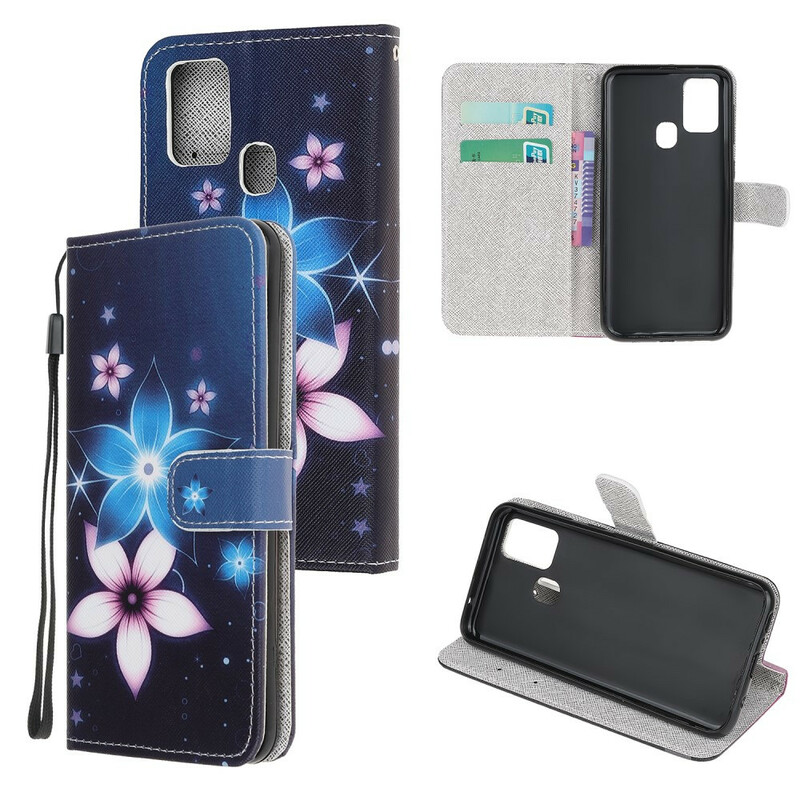 Housse Huawei P Smart 2020 Fleurs Lunaires à Lanière