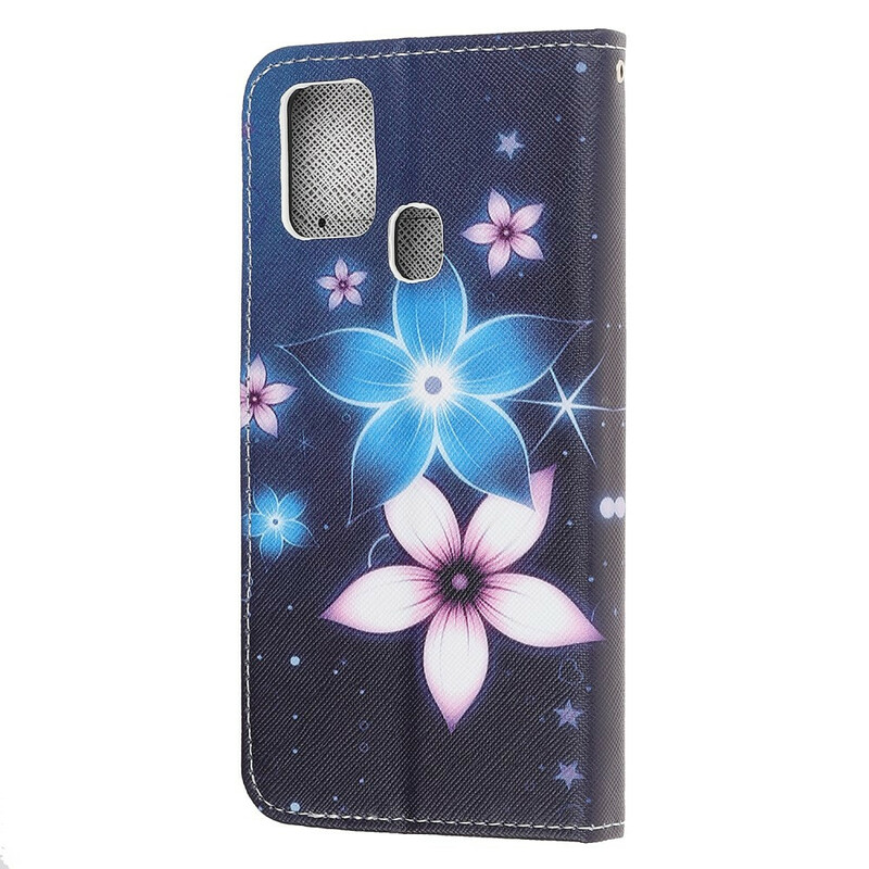 Housse Huawei P Smart 2020 Fleurs Lunaires à Lanière