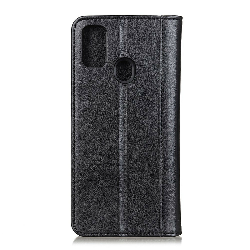 Flip Cover Samsung Galaxy A21s Cuir Litchi Fendu Élégance