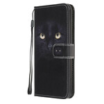 Housse Samsung Galaxy A21s Yeux de Chat Noir à Lanière