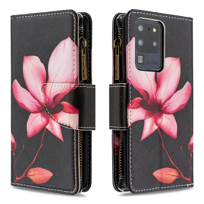 Housse Samsung Galaxy S20 Ultra Poche Zippée Fleur