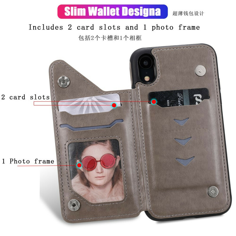 Coque iPhone XR Simili Cuir Porte-Cartes Support Chat