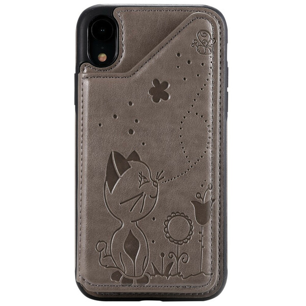 Coque iPhone XR Simili Cuir Porte-Cartes Support Chat