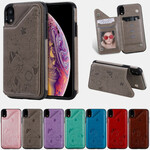 Coque iPhone XR Simili Cuir Porte-Cartes Support Chat