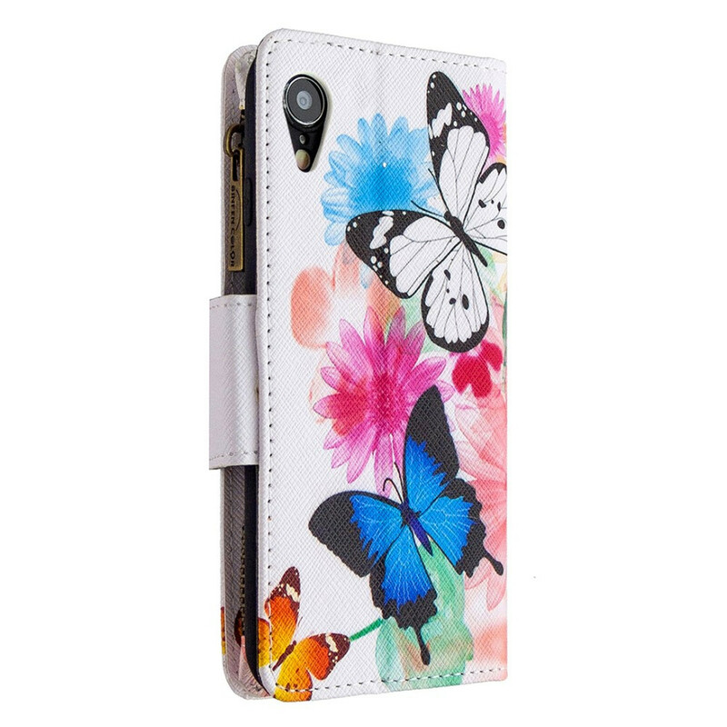 Housse iPhone XR Poche Zippée Papillons