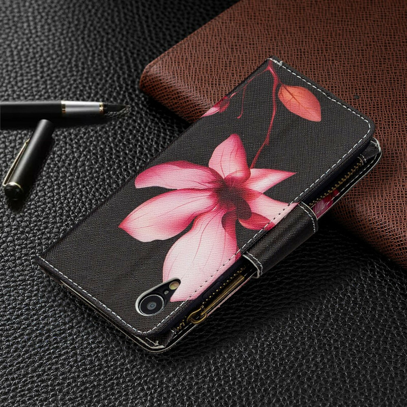 Housse iPhone XR Poche Zippée Fleur