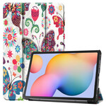 Smart Case Samsung Galaxy Tab S6 Lite Papillons et Fleurs Rétros