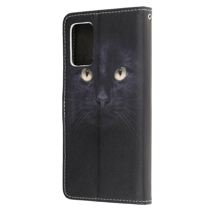 Housse Samsung Galaxy Note 20 Yeux de Chat Noir à Lanière