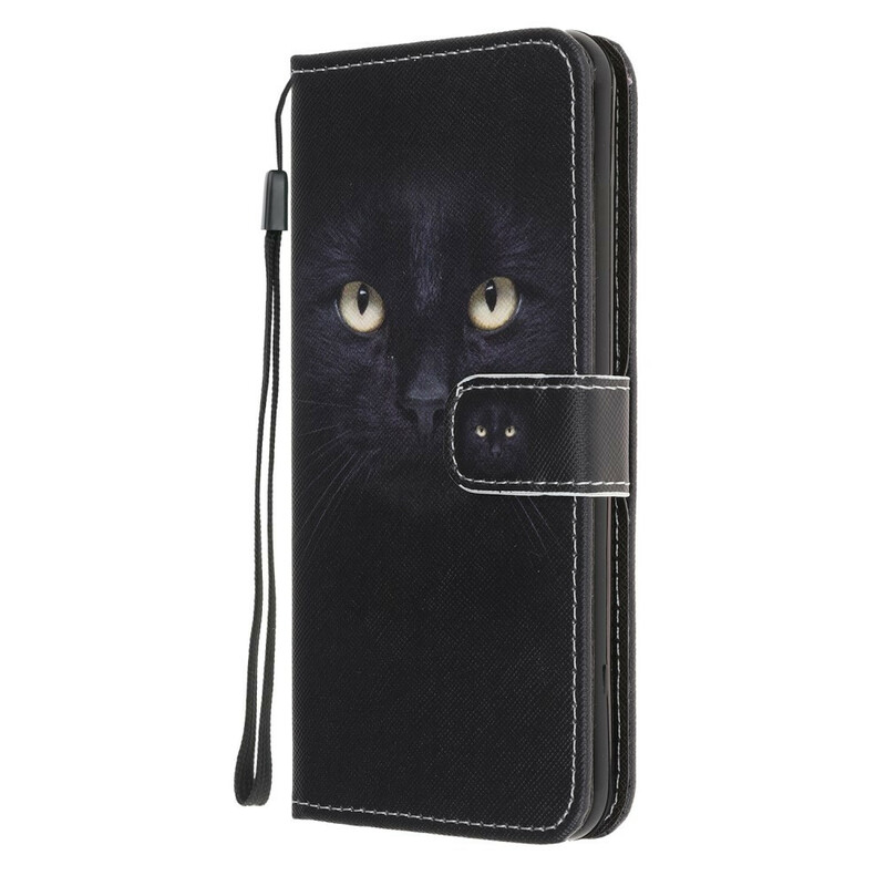 Housse Samsung Galaxy M31 Yeux de Chat Noir à Lanière