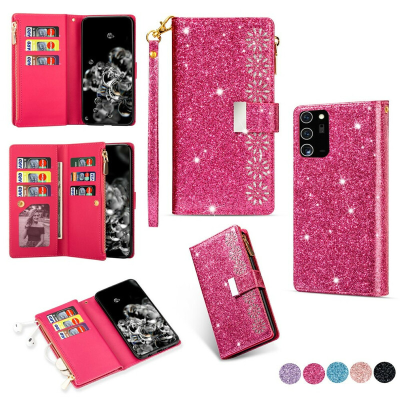 Housse Samsung Galaxy Note 20 Paillettes Portefeuille Zip