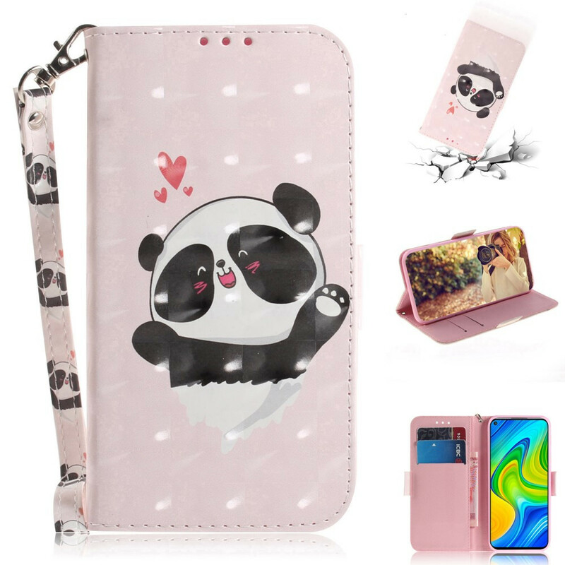 Housse Xiaomi Redmi Note 9 Panda Love à Lanière