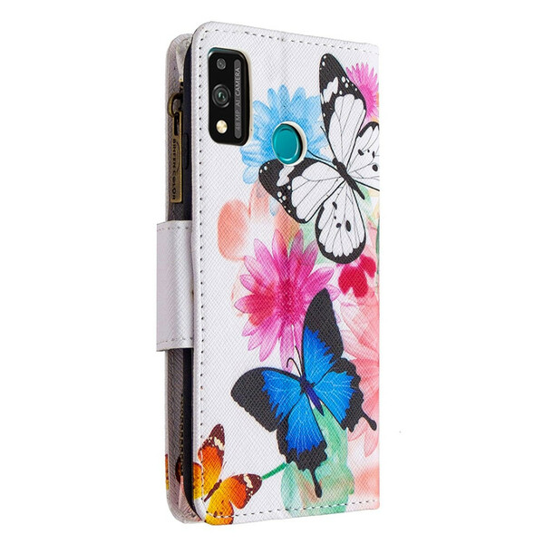 Housse Honor 9X Lite Poche Zippée Papillons