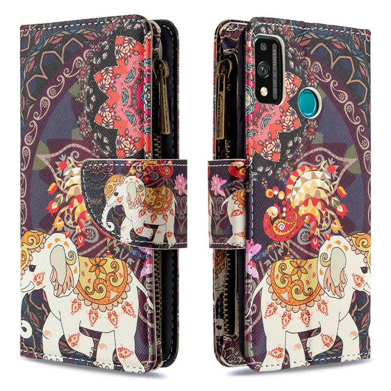 Housse Honor 9X Lite Poche Zippée Éléphant