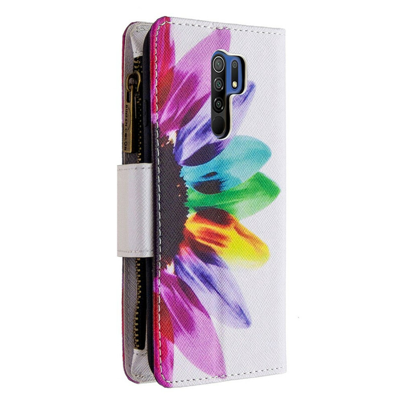 Housse Xaiomi Redmi 9 Poche Zippée Fleur