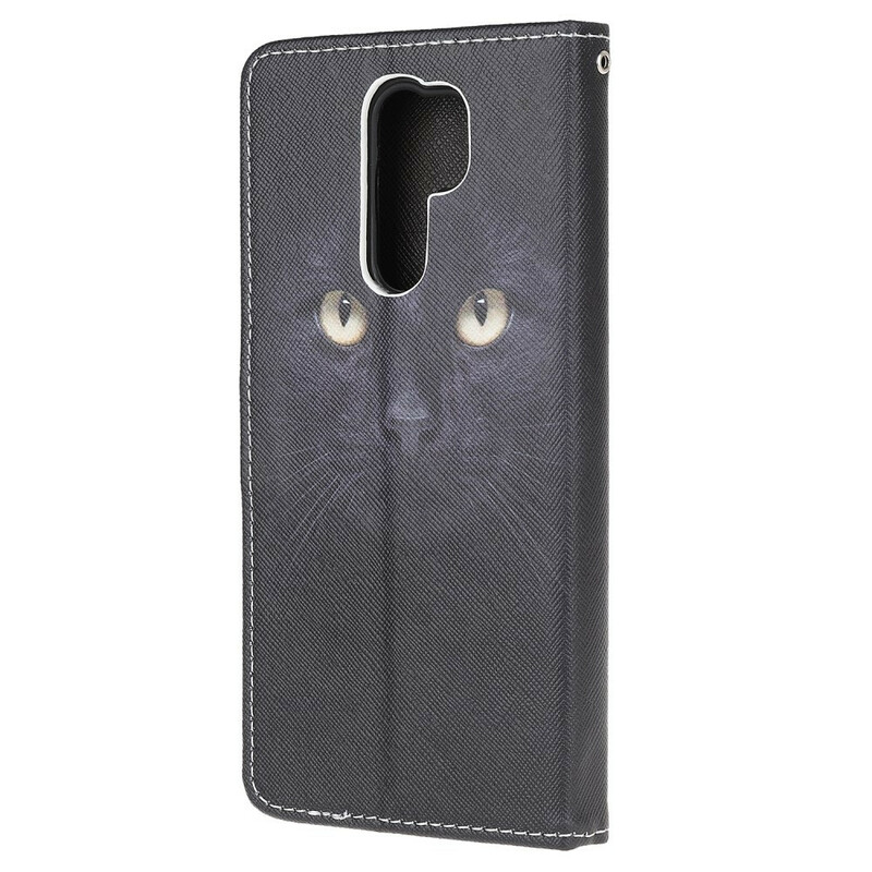 Housse Xaiomi Redmi 9 Yeux de Chat Noir à Lanière