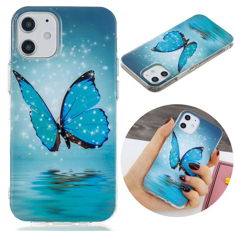 Coque iPhone 12 Papillon Bleu Fluorescente