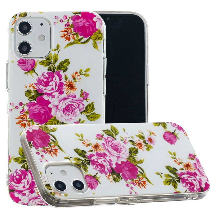 Coque iPhone 12 Fleurs Liberty Fluorescente