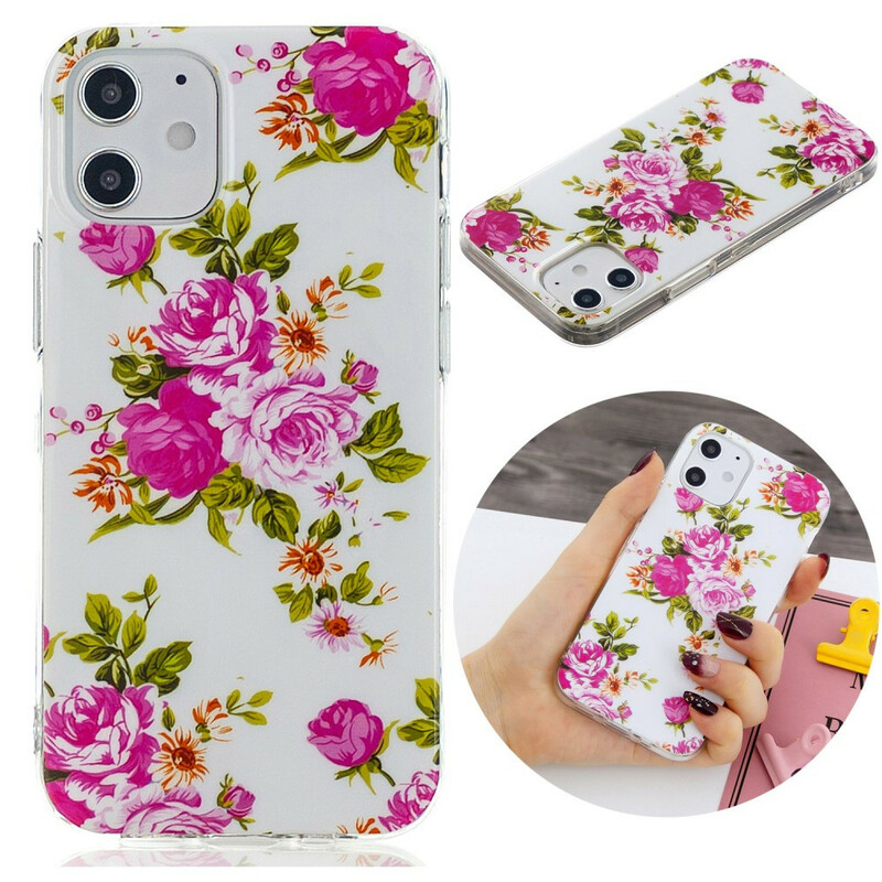 Coque iPhone 12 Fleurs Liberty Fluorescente