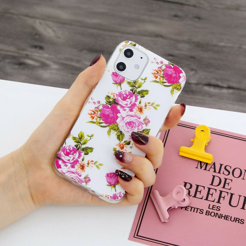 Coque iPhone 12 Fleurs Liberty Fluorescente