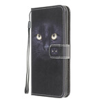 Housse Xaiomi Redmi 9A Yeux de Chat Noir à Lanière