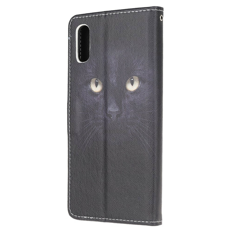 Housse Xaiomi Redmi 9A Yeux de Chat Noir à Lanière