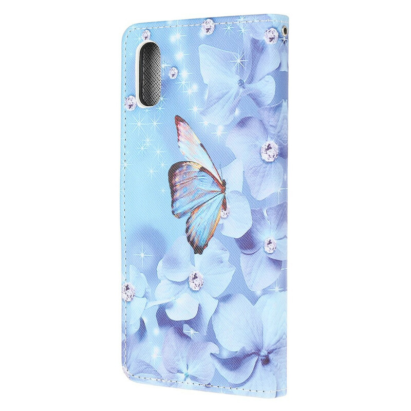 Housse Xiaomi Redmi 9A Papillons Diamants à Lanière