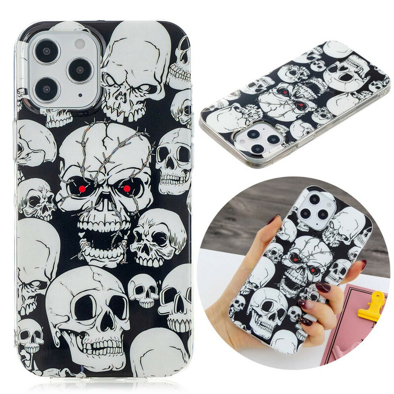 Coque iPhone 12 Pro Max Attention Têtes de Mort Fluorescente