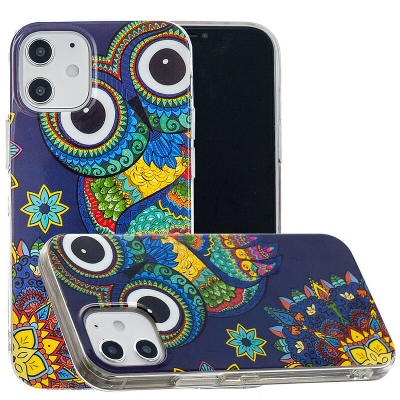 Coque iPhone 12 Max / 12 Pro Hibou Mandala Fluorescente