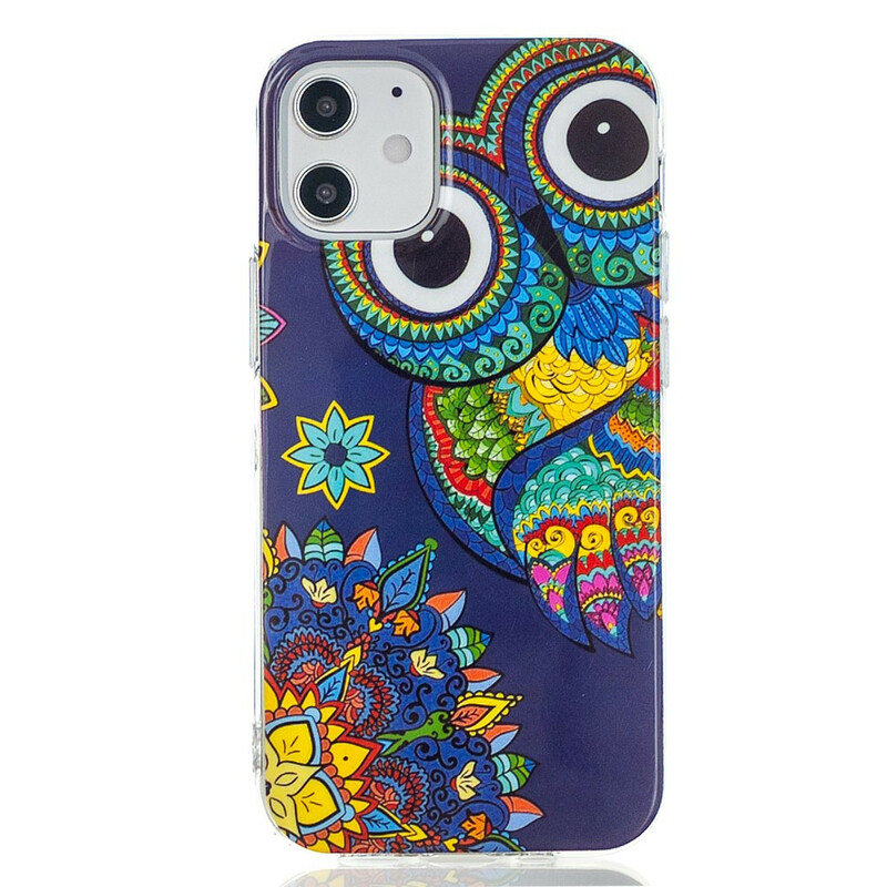 Coque iPhone 12 Max / 12 Pro Hibou Mandala Fluorescente