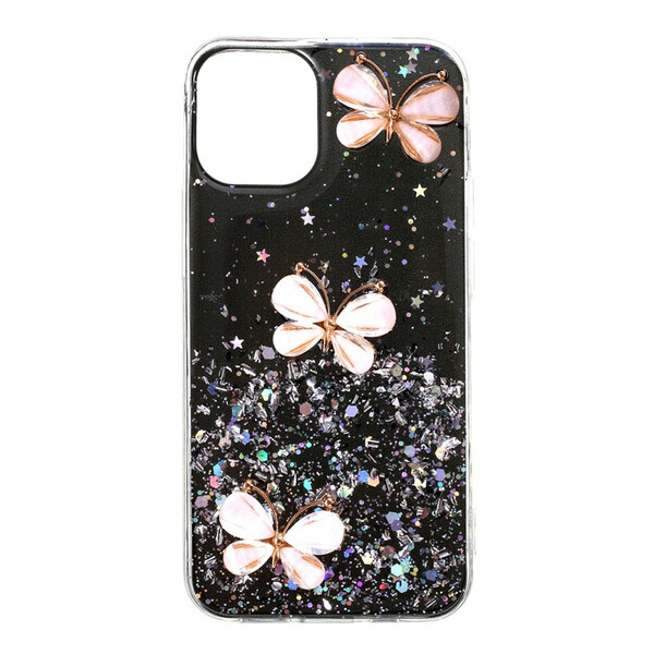 Coque iPhone 12 Mini Paillettes Papillons 3D