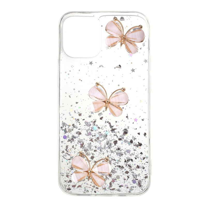 Coque iPhone 12 Paillettes Papillons 3D