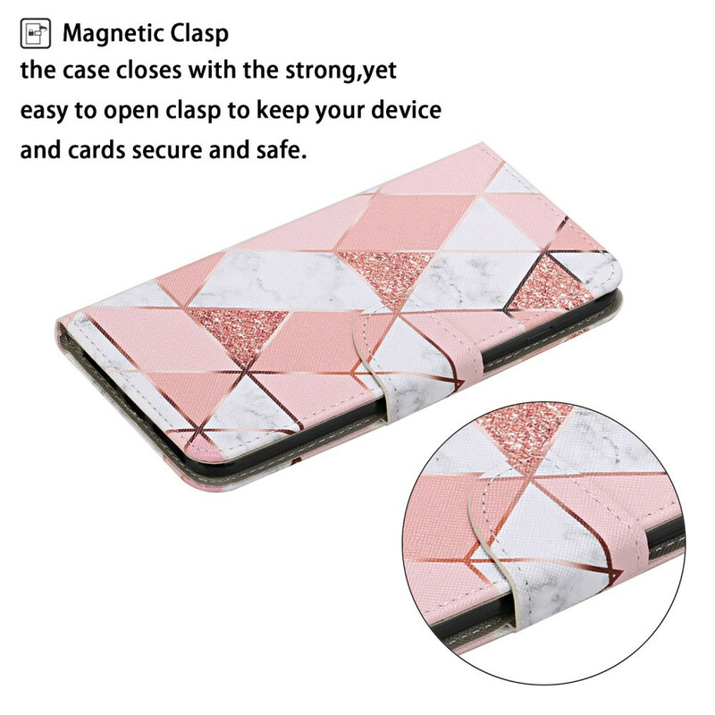 Housse Xiaomi Redmi 9C Triangle Marbre et paillettes