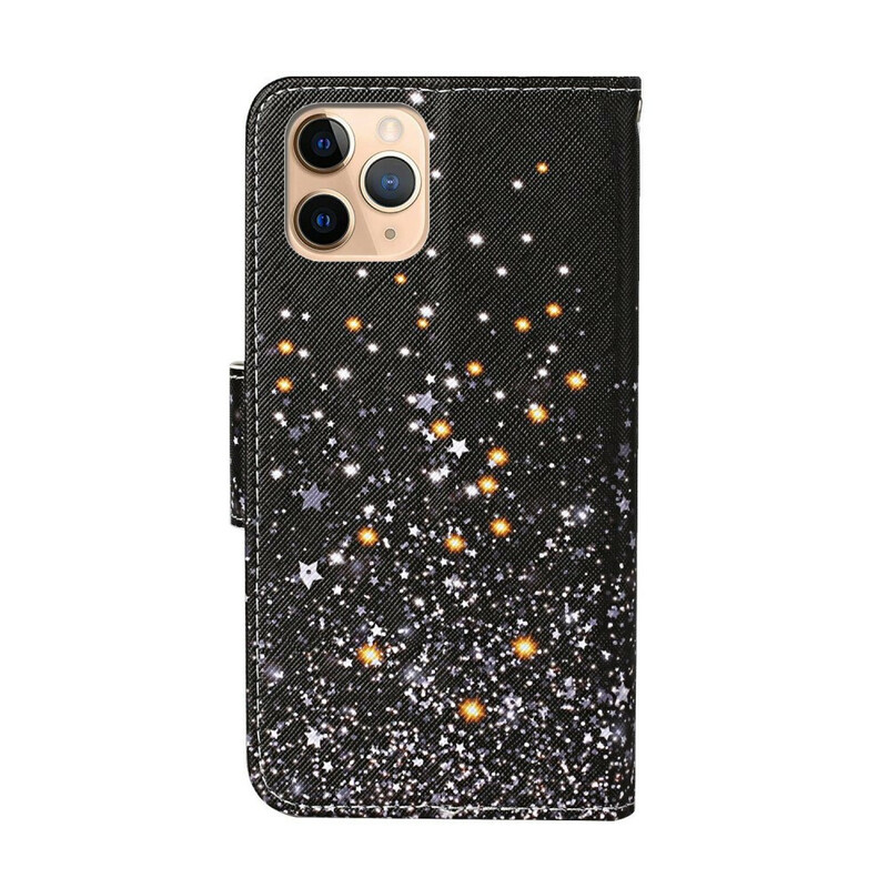 Housse iPhone 12 Pro Max Étoiles et Paillettes avec Lanière